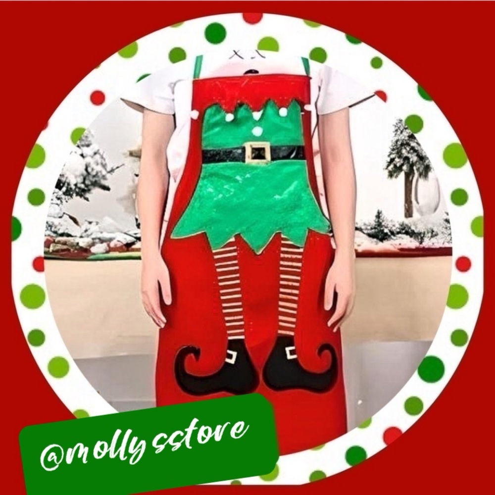 Last One! 💗 New Christmas/Holiday Elf Apron, Red, Green & Black